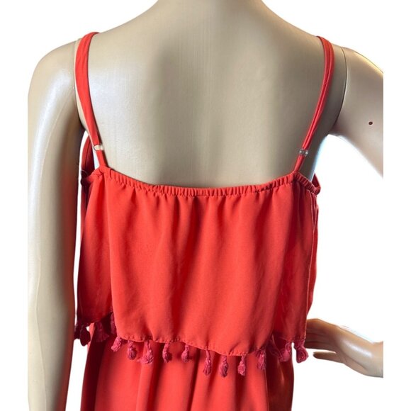 (5 for $25) Xhilaration Tiered Pom Pom Trim Sleeveless Dress in Crimson Red - Picture 6 of 6